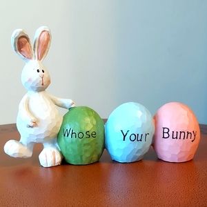 Wooden bunny and eggs decor